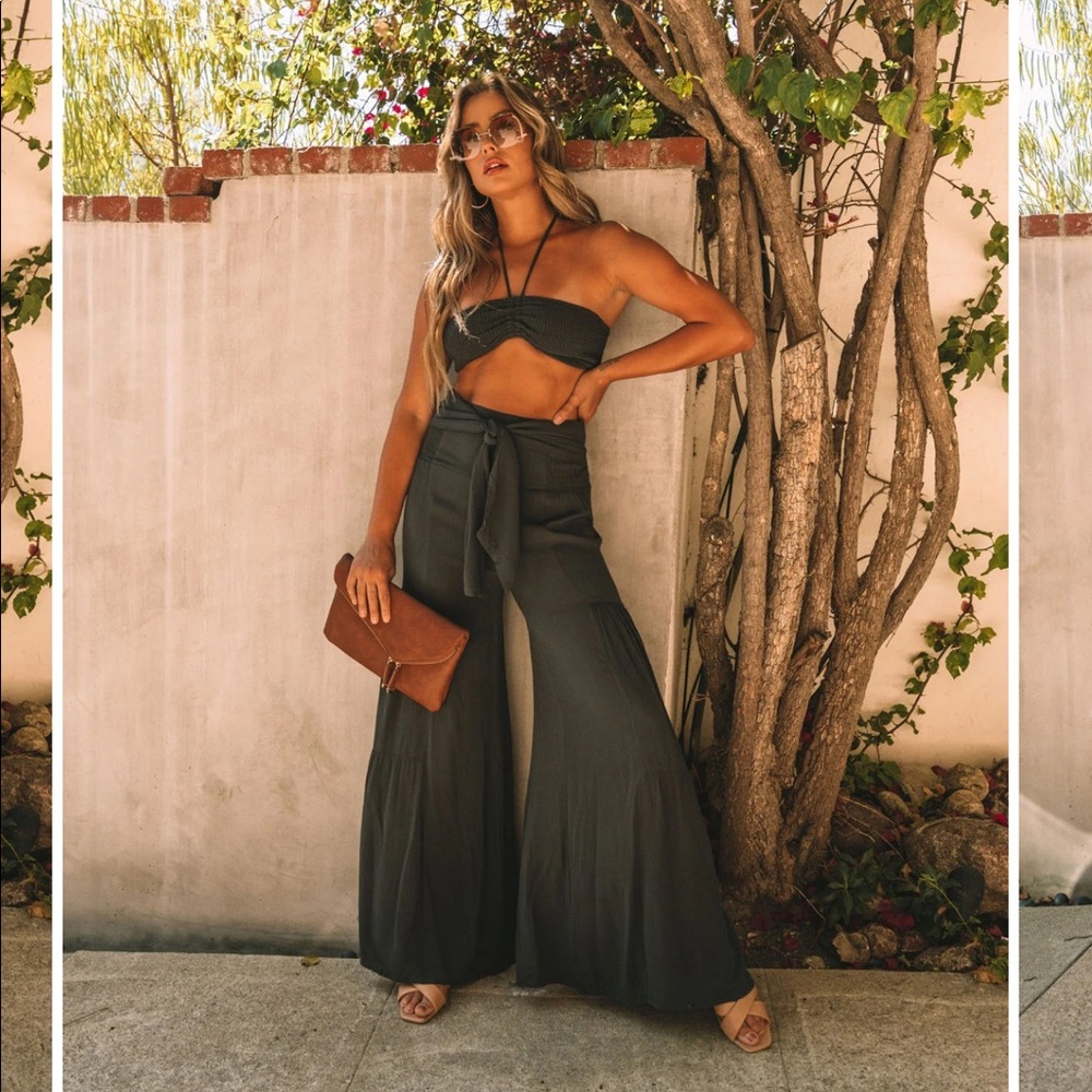 William B Light Green Tie Front Palazzo Pants